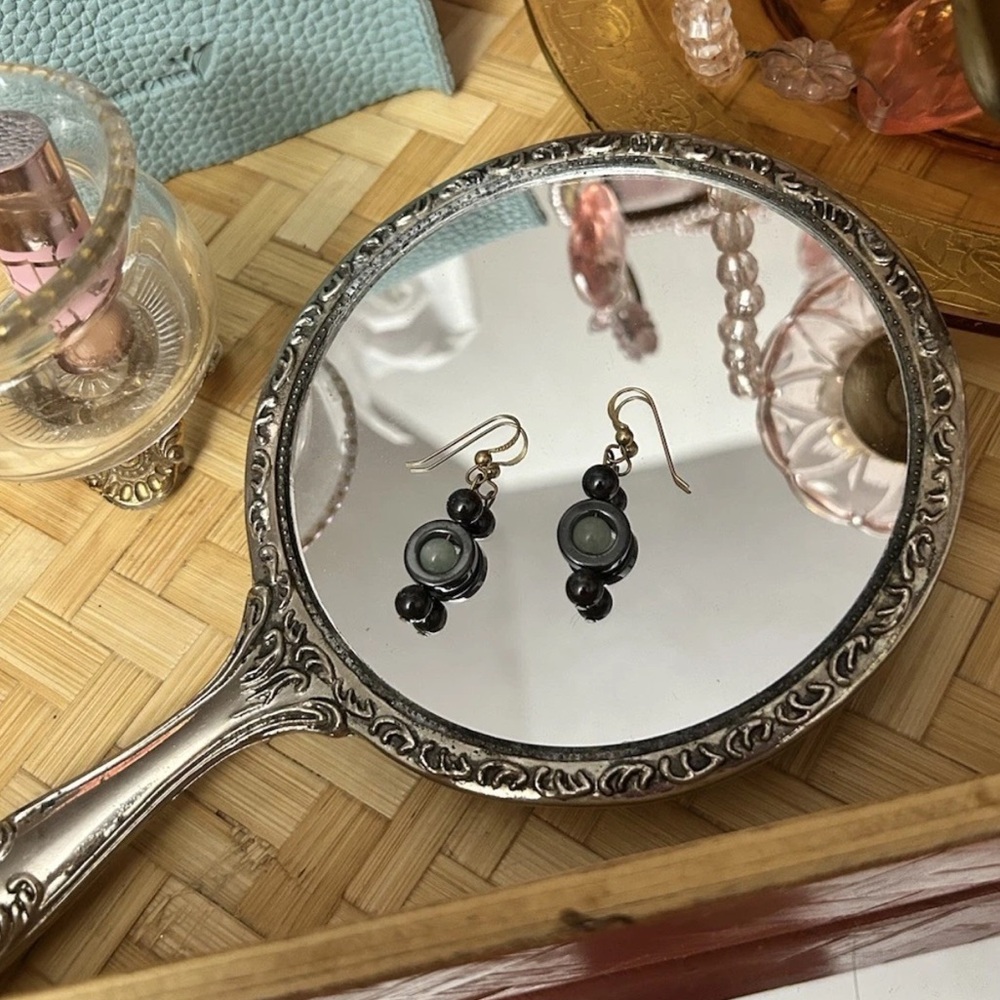 Museum of Fine Arts Boston - Hematite and Jade 14K GF Drop Earrings, NEW